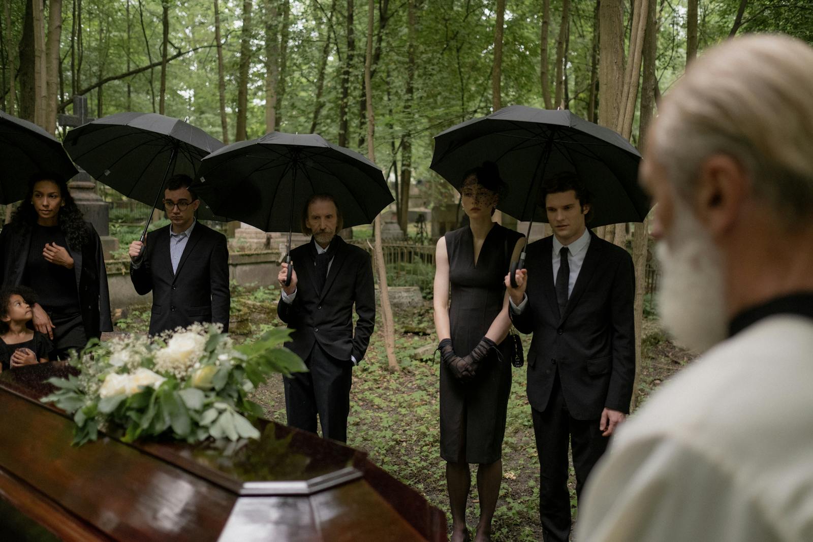 People in Black Clothes Holding Black Umbrellas